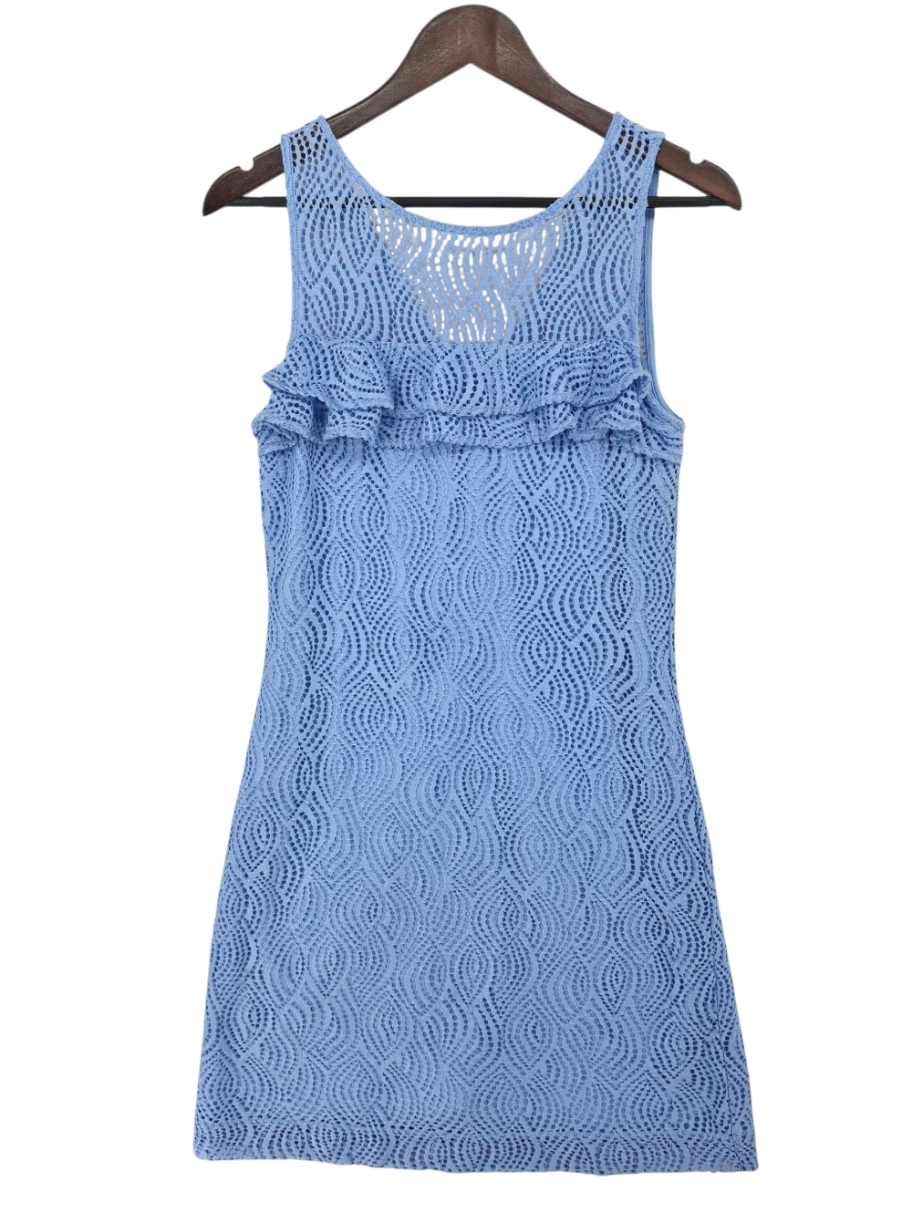 Lilly Pulitzer Janine Shift Flowing Leaf Lace Peri Blue Mini Dress Ruffle M - Picture 3 of 13